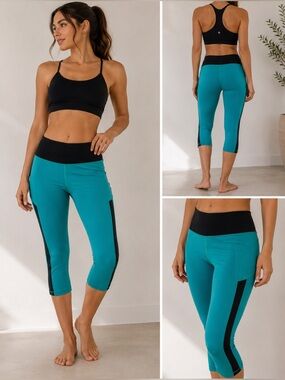 Lululemon Turquoise & Black Crop Leggings|Size 4| High-Rise Athletic Capri Pants